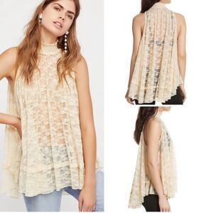 Free People Myrna Lace Floral Sheer Tunic Tank Top size XS